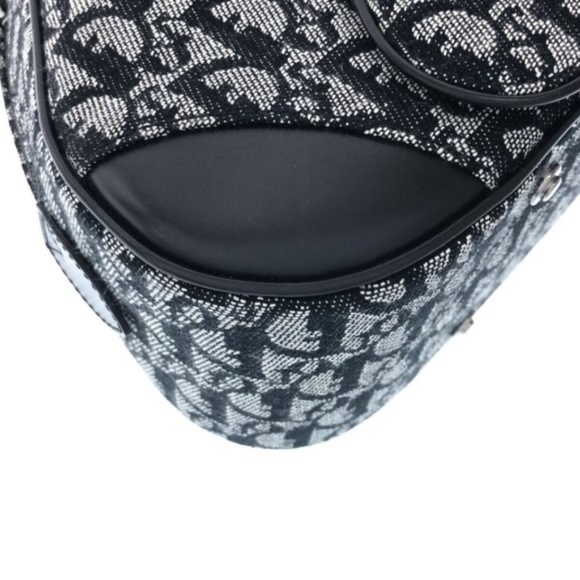 100% Authentic Christian Dior Double Saddle Navy White Black Jacquard Bag - Picture 7 of 12